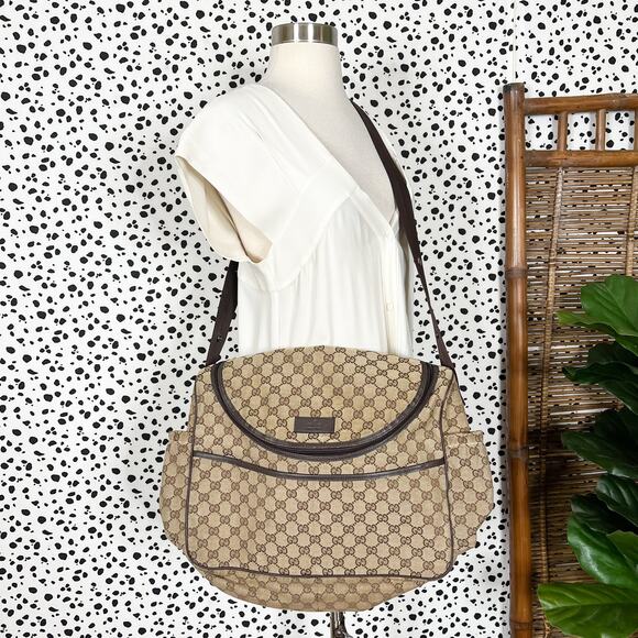 Gucci Handbags - Gucci | Monogram GG Canvas Brown Crossbody Satchel Designer Baby Diaper Bag